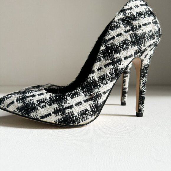 TOPSHOP Black White Plaid Tweed Classic Heels 41 (10.5) - Picture 3 of 7